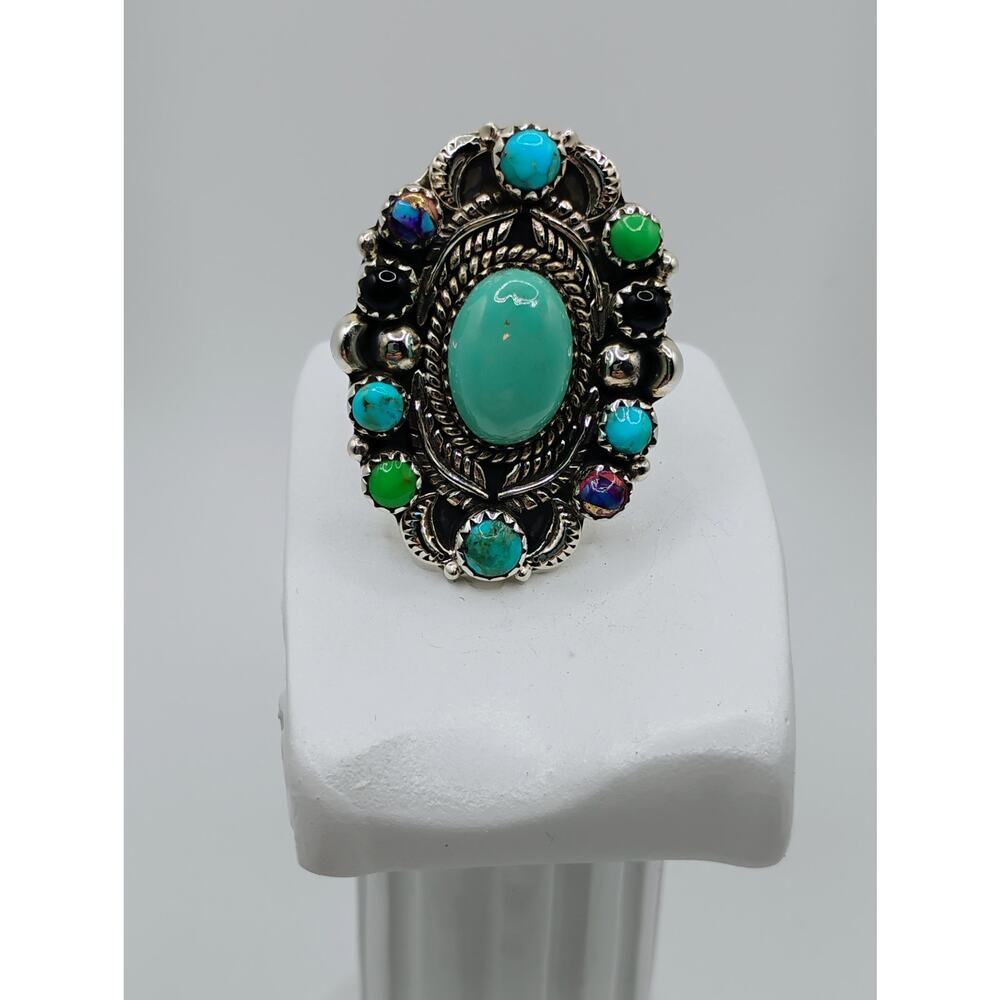 Contemporary Flower Turquoise Ring Adjustable